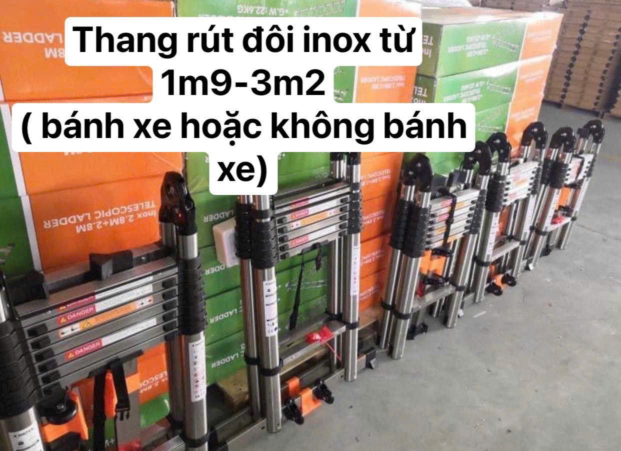 Thang inox rút đôi 56ai chữ a 2,8m bánh xe - Ảnh 4