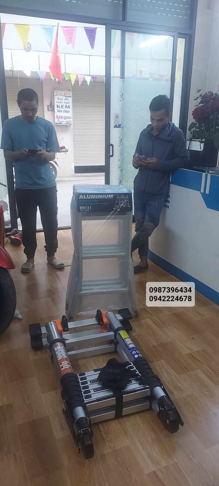 Thang nhôm rút đôi 64ai chữ a 3,2m bánh xe - Ảnh 7