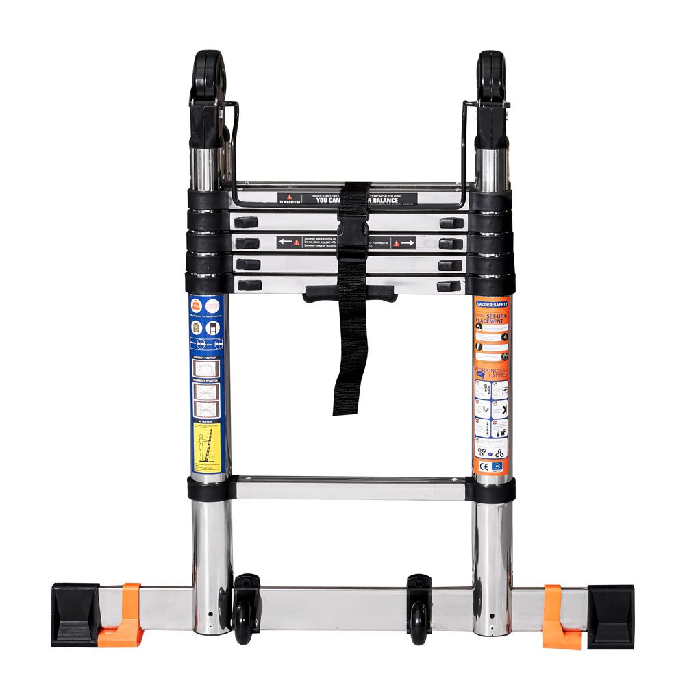 Thang inox rút đôi 56ai chữ a 2,8m bánh xe