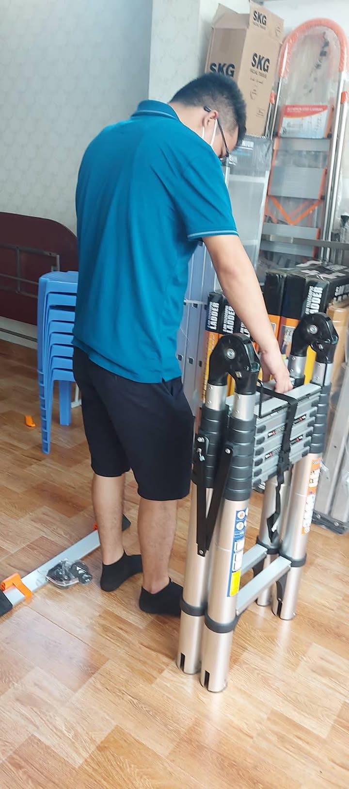 Thang nhôm rút đôi 80AI bánh xe - Ảnh 4