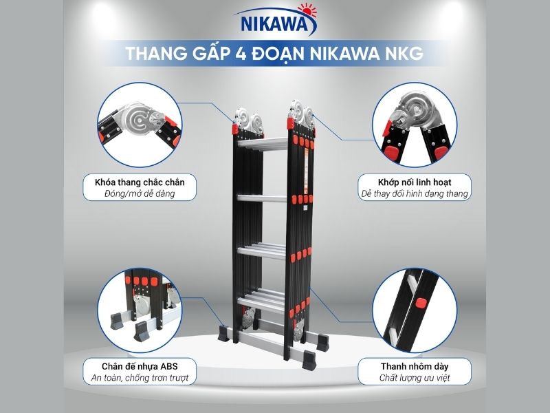 Thang nhôm gấp đoạn NIKAWA NKG-44 - Ảnh 5