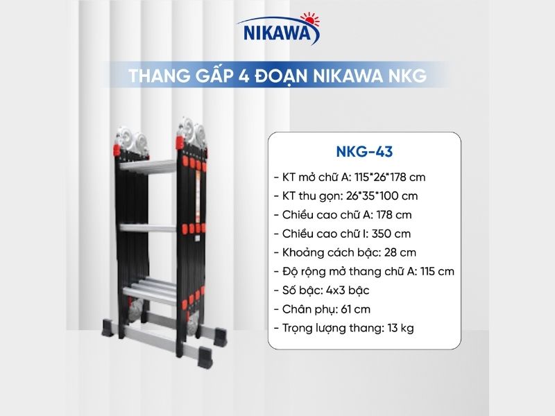 Thang nhôm gấp đoạn NIKAWA NKG-43