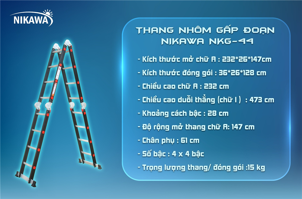 Thang nhôm gấp đoạn NIKAWA NKG-44 - Ảnh 2